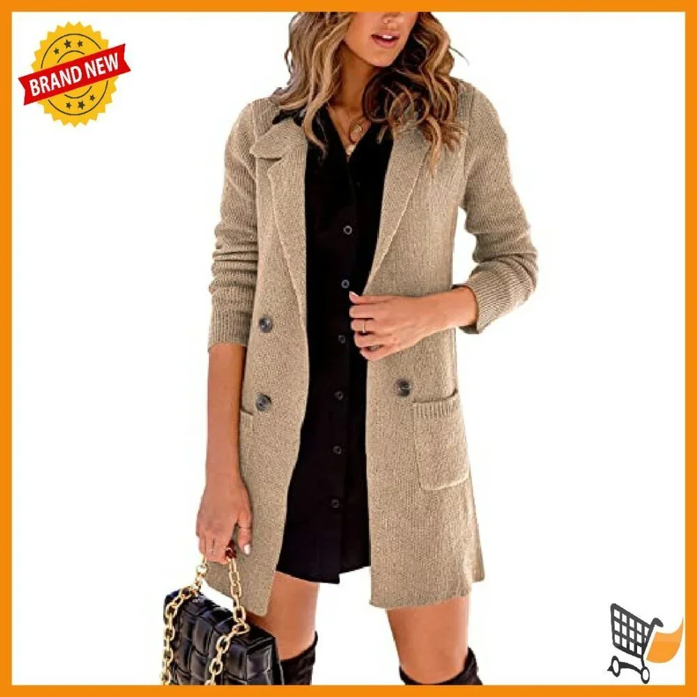 Open Front Lapel Cardigan Sweater Soft Viscose Blend Loose Fit